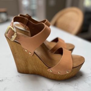 Seychelles tan leather platform wedge sandal